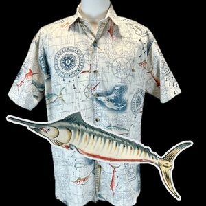 VINTAGE coastal New England men’s button down shirt short sleeve fisherman 90s‎